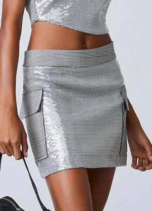 Authoria - Saia Xadrez com Paetê Cinza - AUTHORIA