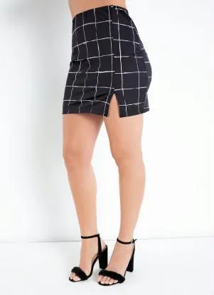 Moda Pop - Saia Xadrez Curta com Fenda - MODA POP