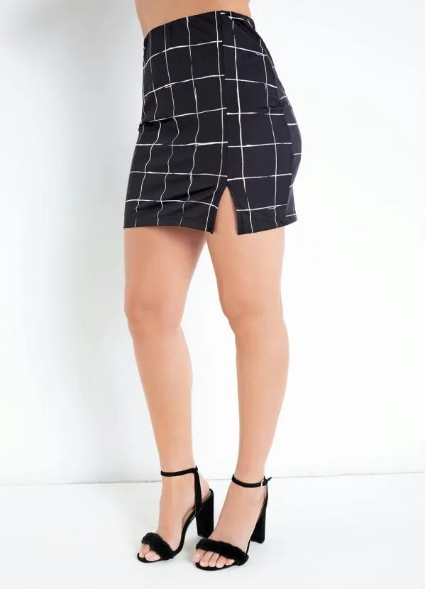 Saia Xadrez Curta com Fenda Moda Pop