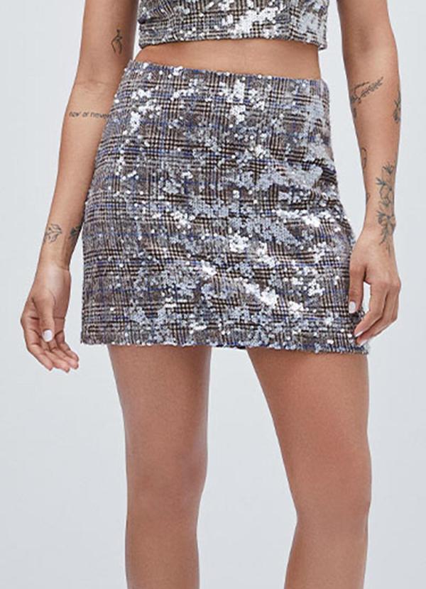 Authoria - Saia Xadrez de Paetê Prata