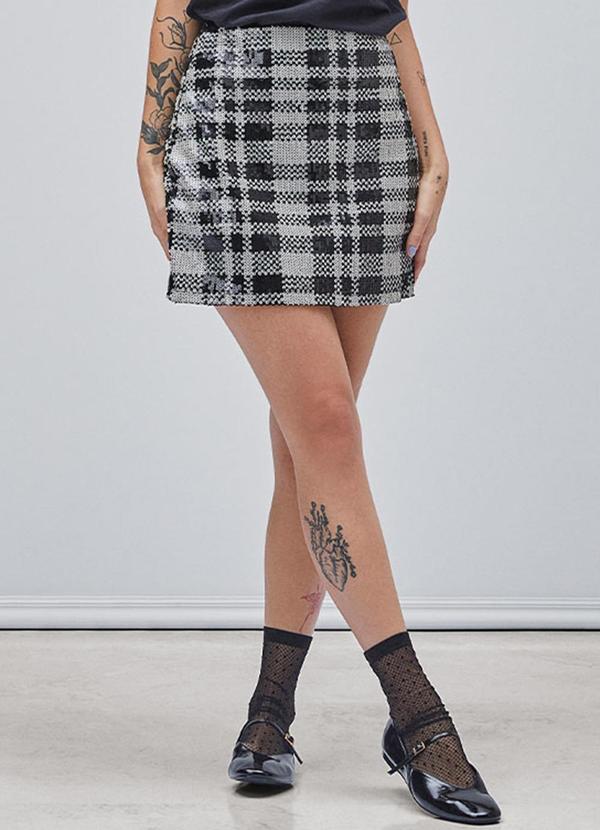 Authoria - Saia Xadrez de Paetê Preto