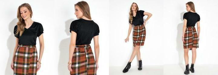 Saia Xadrez Terracota Justa e Assimtrica