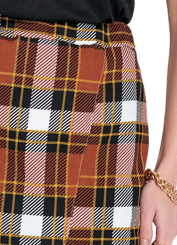 Moda Pop - Saia Xadrez Terracota Justa e Assimétrica 3