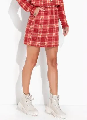 Moda Pop - Saia Xadrez Vermelho com Bolsos Funcionais - MODA POP