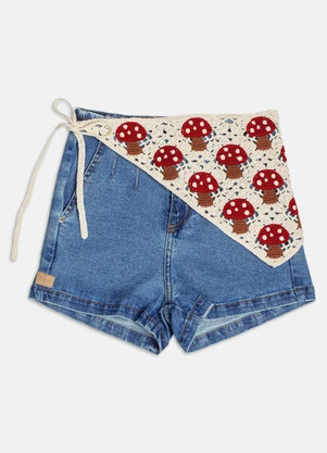 Authoria - Short Jeans com Bandana em Crochê Azul - AUTHORIA