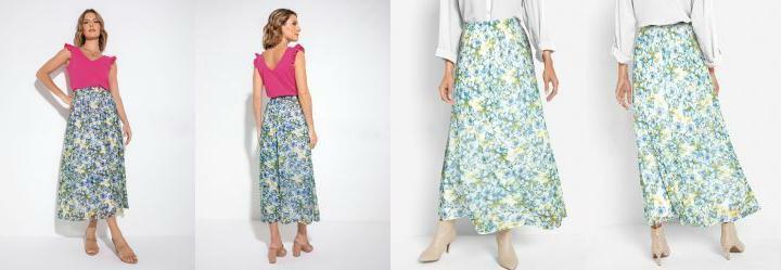 Saia Alongada Floral Azul