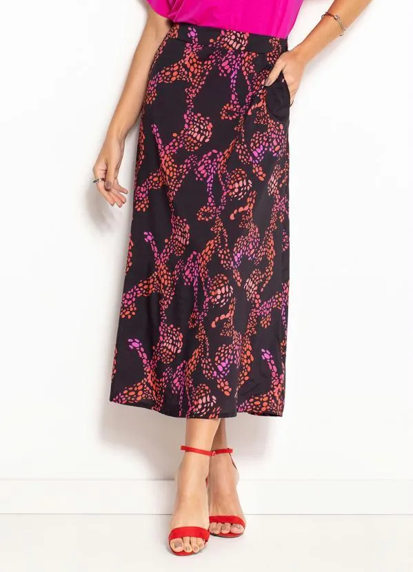 bonprix - Saia Alongada Vermelho/Preto