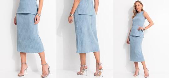 Saia Azul em Malha Jacquard