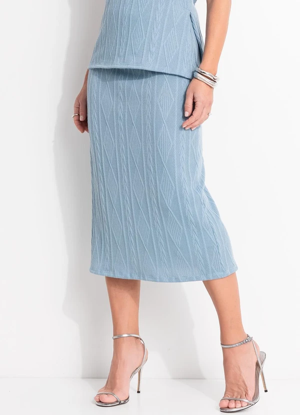 Quintess - Saia Azul em Malha Jacquard