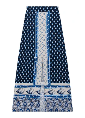 Enfim - Saia Azul Marinho Longa Evasê Paisley - ENFIM