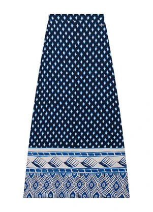 Enfim - Saia Azul Marinho Longa Evasê Paisley - ENFIM