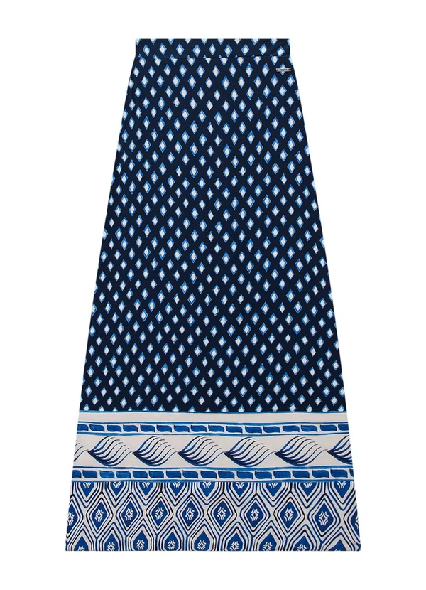 Enfim - Saia Azul Marinho Longa Evasê Paisley 2
