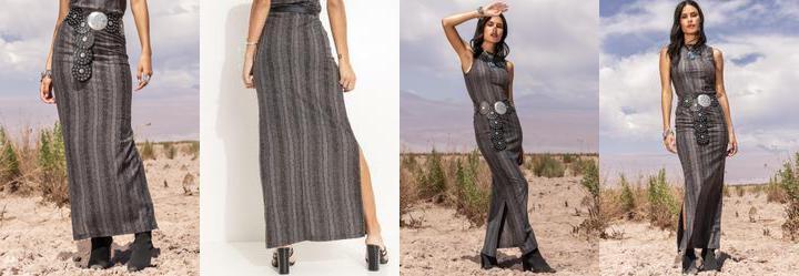 Saia Boho Devor em Malha com Textura