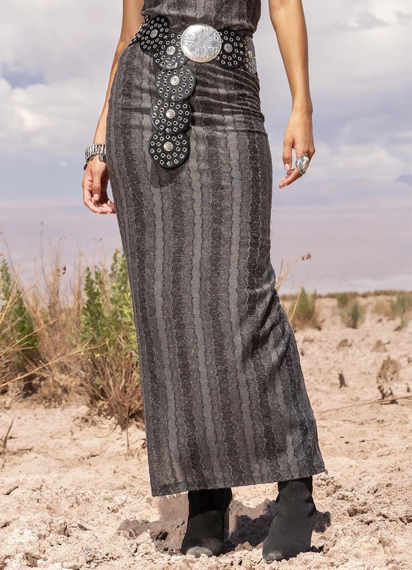 Quintess Saia Boho Devorê em Malha com Textura