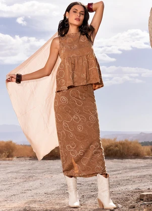 Quintess - Saia Bordado Abstrato em Malha Bordada - QUINTESS