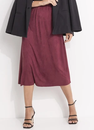 Quintess - Saia Bordô em Malha Suede - QUINTESS