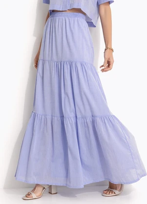 Quintess - Saia Camadas Azul Claro em Tricoline - QUINTESS