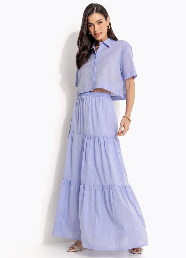 Quintess - Saia Camadas Azul Claro em Tricoline 3