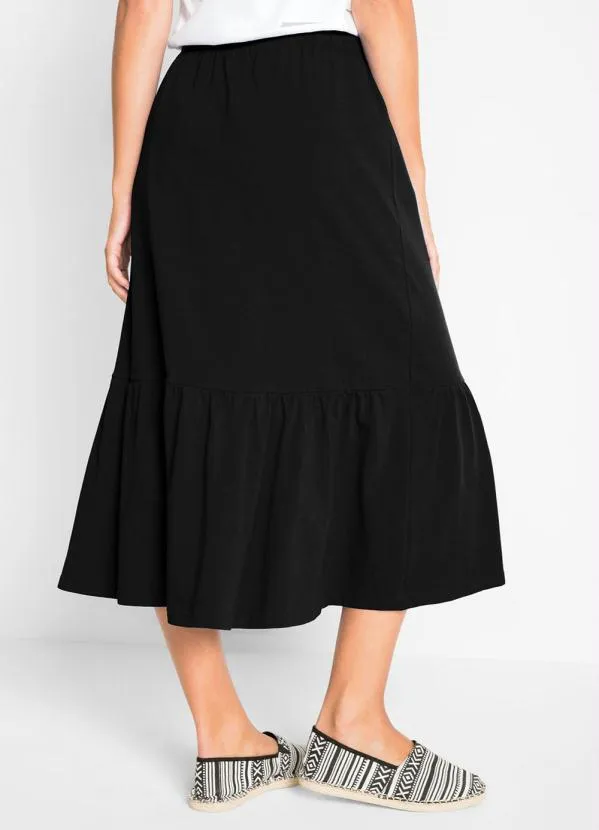 bonprix - Saia com Cordão e Babado Preto 2