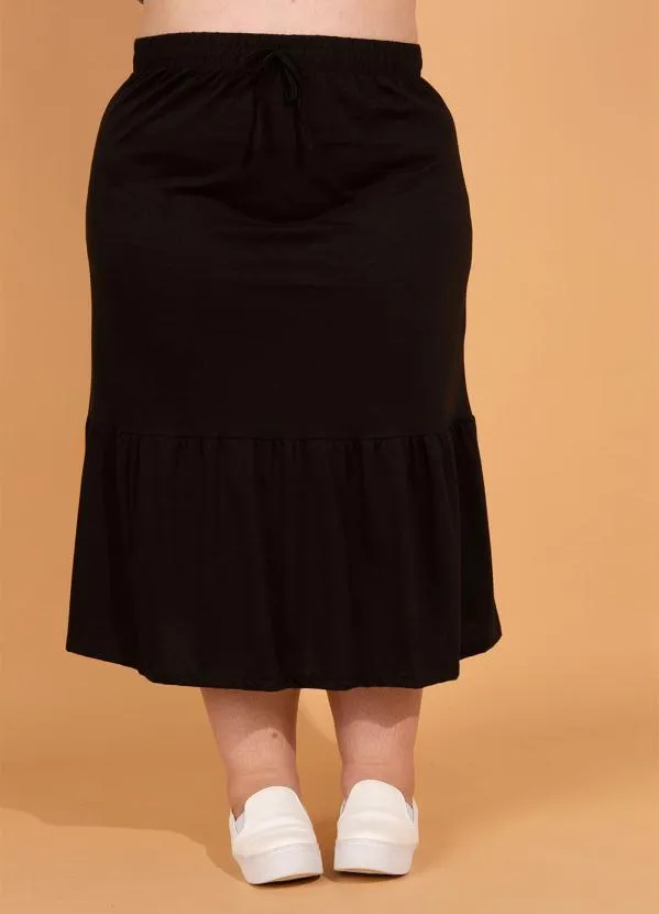bonprix - Saia com Cordão e Babado Preto 4