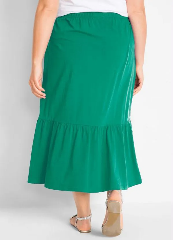 bonprix - Saia com Cordão e Babado Verde 10