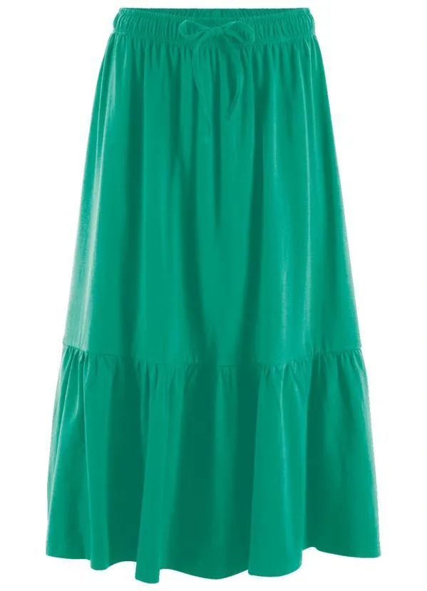 bonprix - Saia com Cordão e Babado Verde 12