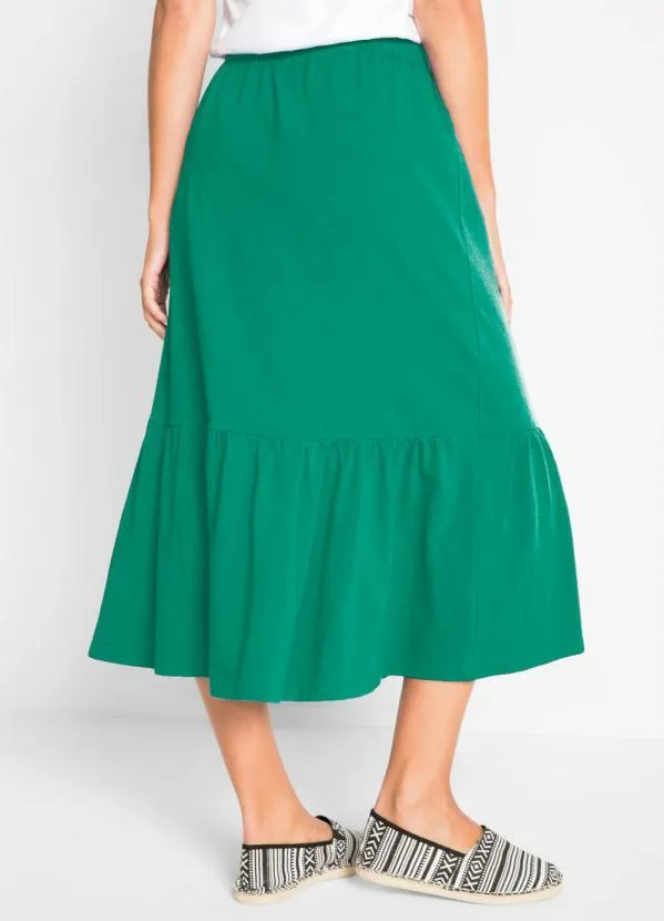 bonprix - Saia com Cordão e Babado Verde 2