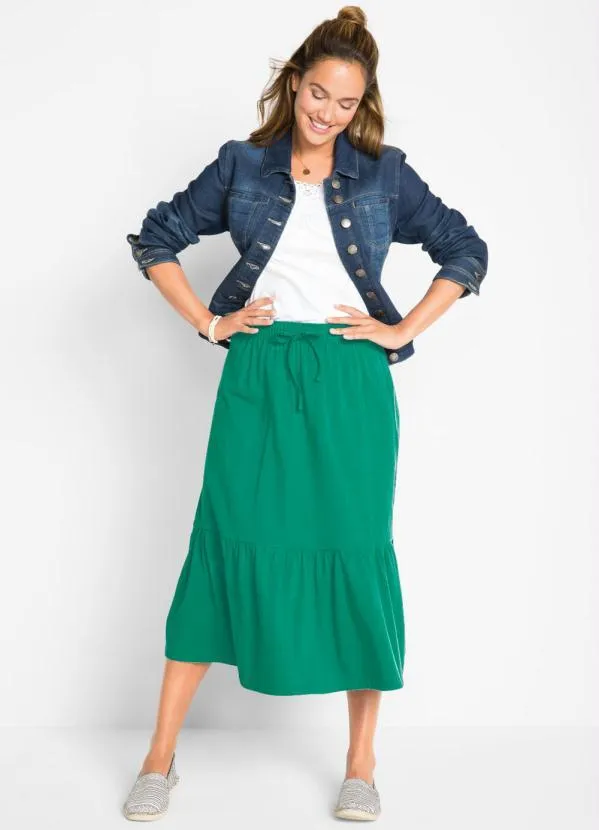 bonprix - Saia com Cordão e Babado Verde 3