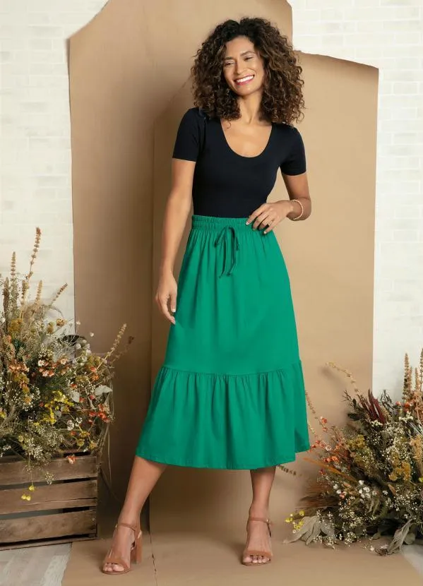 bonprix - Saia com Cordão e Babado Verde 6