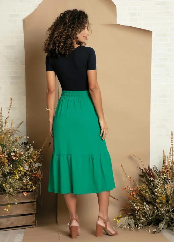 bonprix - Saia com Cordão e Babado Verde 7