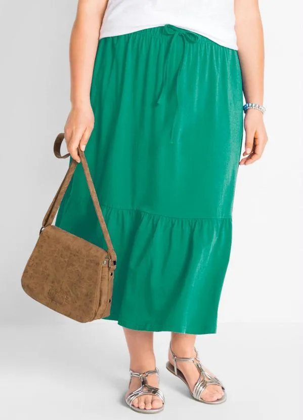 bonprix - Saia com Cordão e Babado Verde 9
