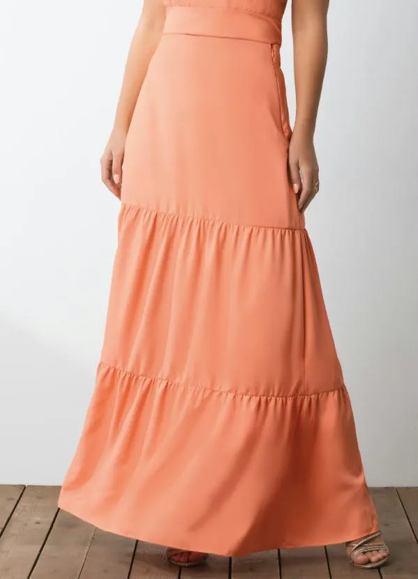 Queima Estoque - Saia Coral Cintura Alta com Camadas 1