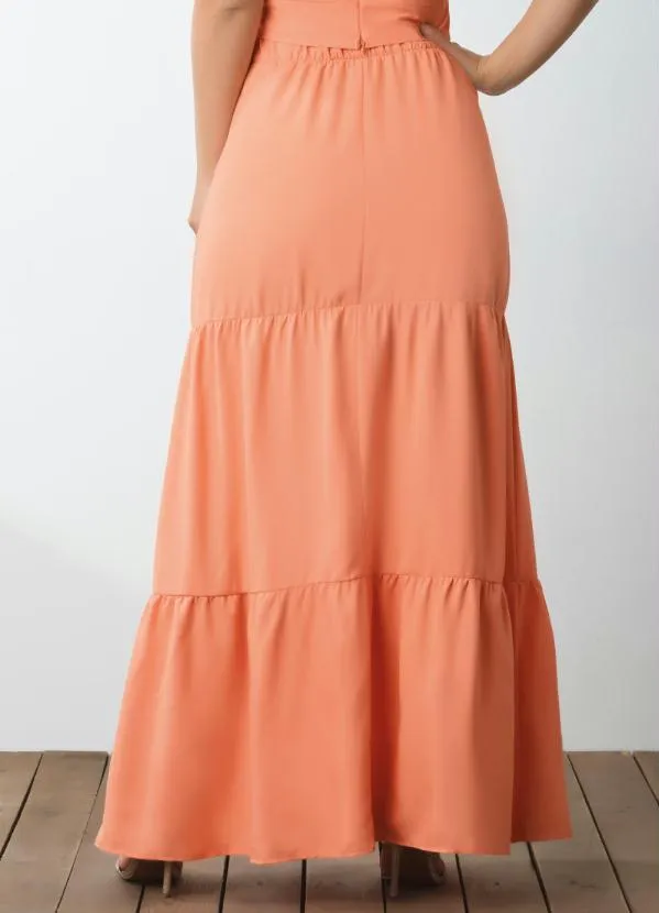 Queima Estoque - Saia Coral Cintura Alta com Camadas 2