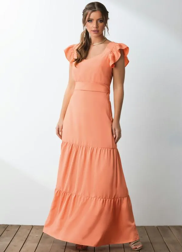 Queima Estoque - Saia Coral Cintura Alta com Camadas 3