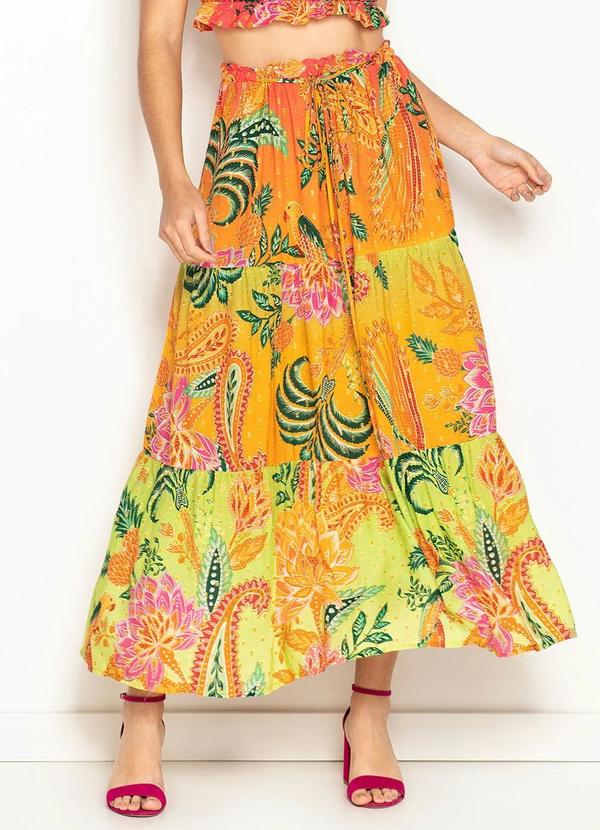 Farm - Saia Cropped de Viscose Romance de Arara Laranja