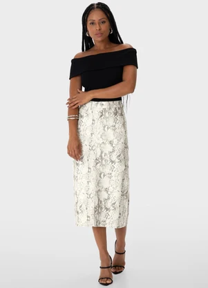Enfim - Saia Evasê Animal Print Cintura Alta Off White - ENFIM
