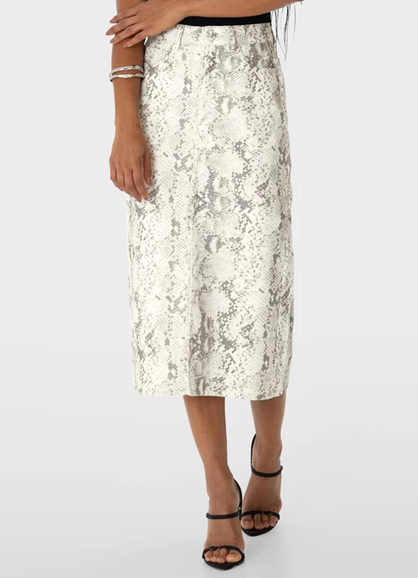 Enfim - Saia Evasê Animal Print Cintura Alta Off White