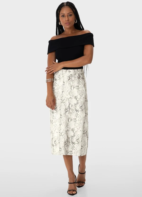 Enfim - Saia Evasê Animal Print Cintura Alta Off White 2