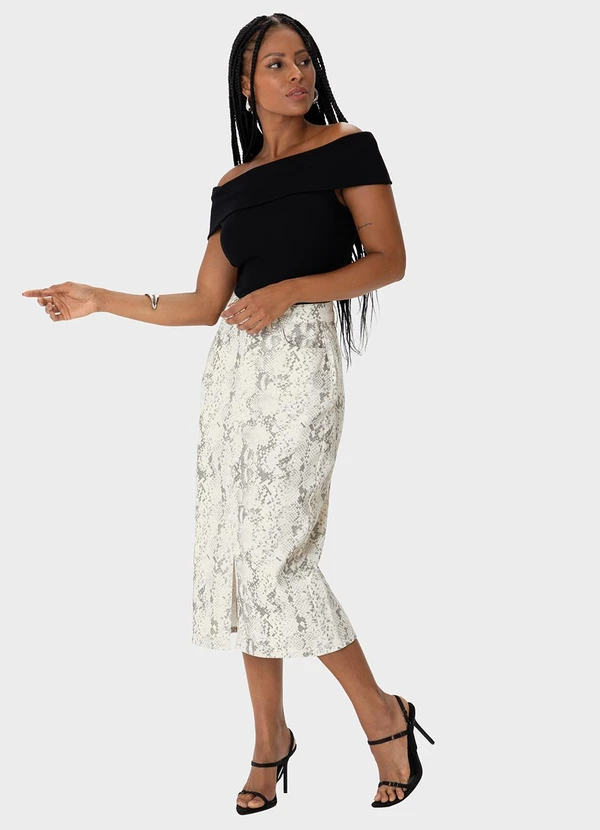 Enfim - Saia Evasê Animal Print Cintura Alta Off White 3