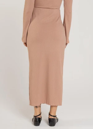 Just Basic - Saia Feminina em Ribana Canelada Marrom - JUST BASIC