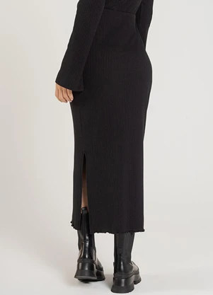 Just Basic - Saia Feminina em Ribana Canelada Preto - JUST BASIC