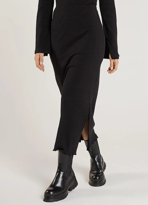 Just Basic - Saia Feminina em Ribana Canelada Preto