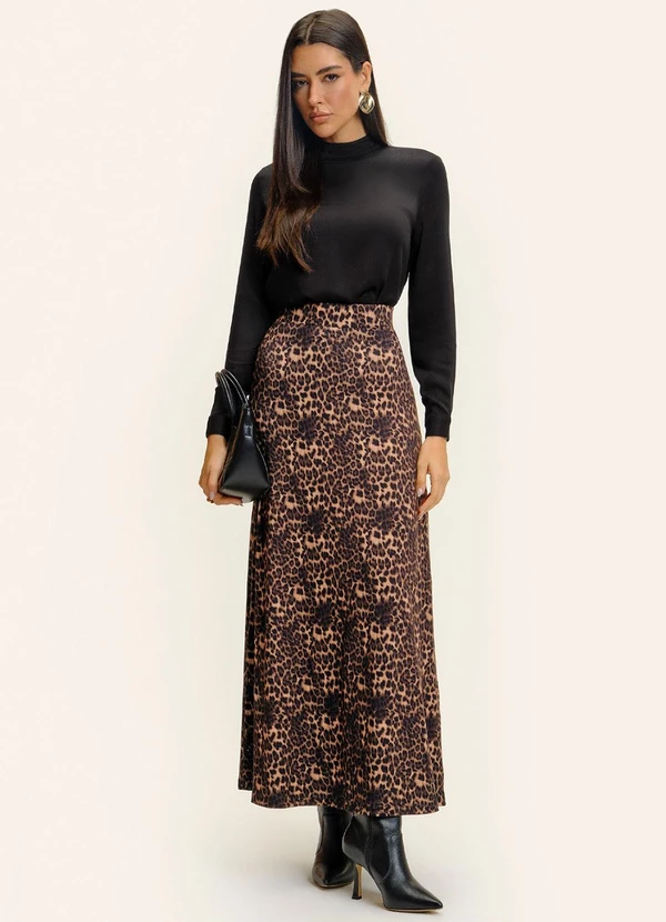 Endless - Saia Feminina Longa Animal Print Marrom 2