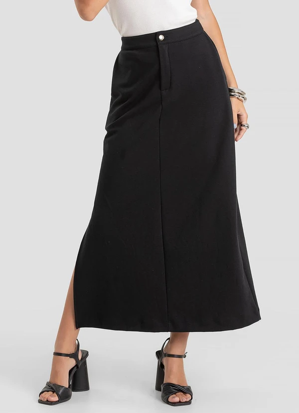 Dianna - Saia Feminina Longa Piquet Venora Preto
