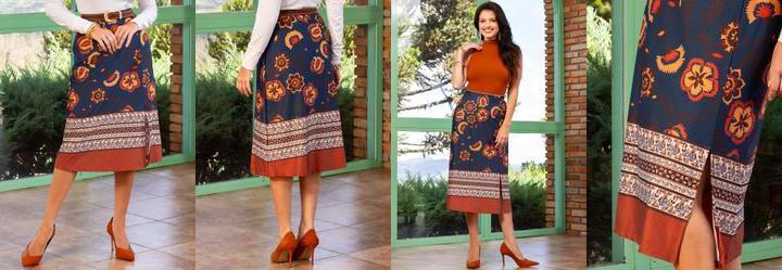 Saia Floral Boho em Malha Fria