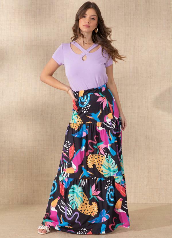 Outlet - Saia Floral Dark Longa de Camadas 3