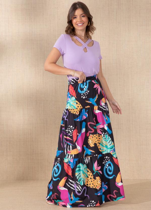 Outlet - Saia Floral Dark Longa de Camadas 5