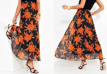 Saia Floral Laranja em Tule