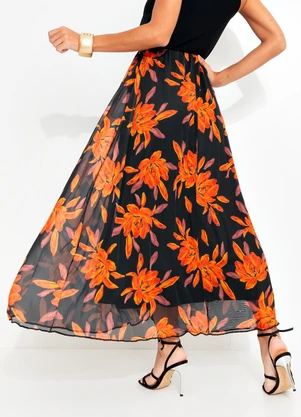 Quintess - Saia Floral Laranja em Tule - QUINTESS