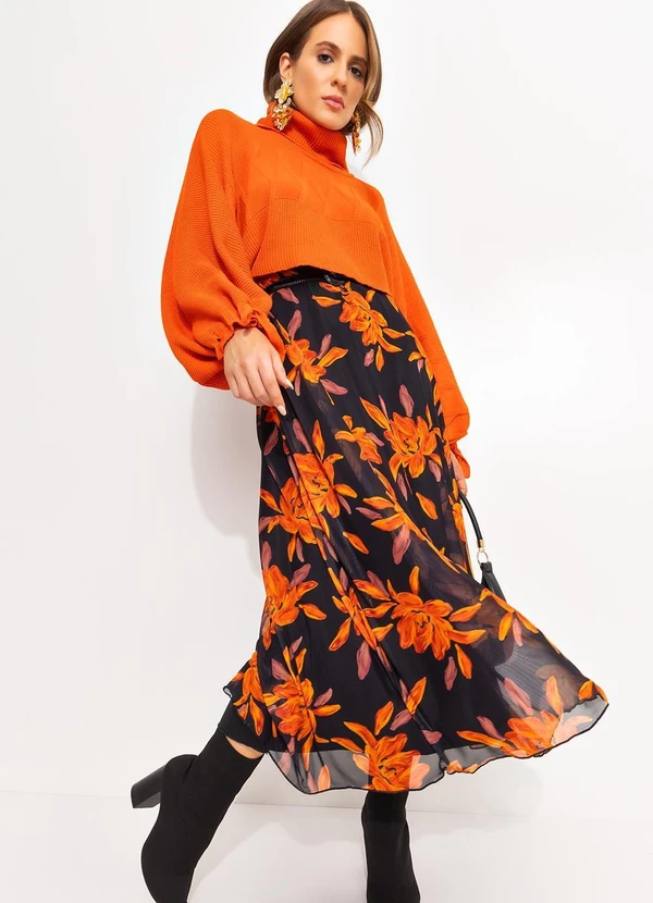 Quintess - Saia Floral Laranja em Tule 11